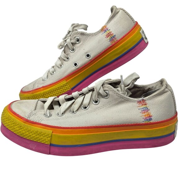 Converse All Star Womens Rainbow Canvas Sneakers Size 6.5 US Multi-Color Pride E - Picture 1 of 7